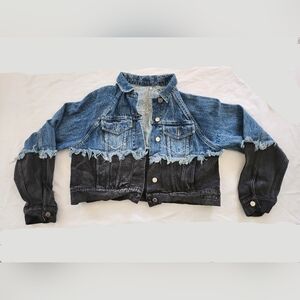 J.ING Two-Tone Cropped Denim Jacket - Blue & Black (sz small)